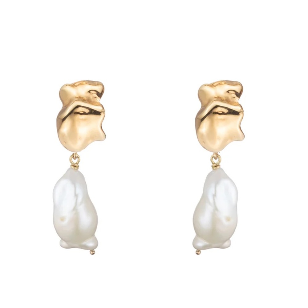 Steeling King - Mini Baroque Pearl Earrings - Yellow Gold - CLIP-ON